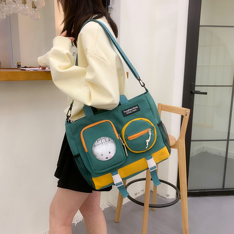 斜挎包女帆布包大容量学生上课手提拎书袋日系可爱单肩包托特包