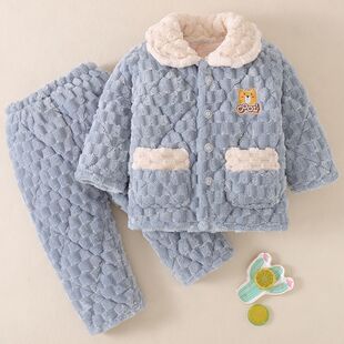 冬季儿童睡衣加绒加厚款珊瑚绒冬款夹棉男童女童法兰绒家居服套装