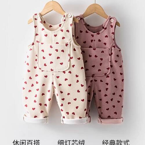 女宝宝加绒背带裤秋冬女