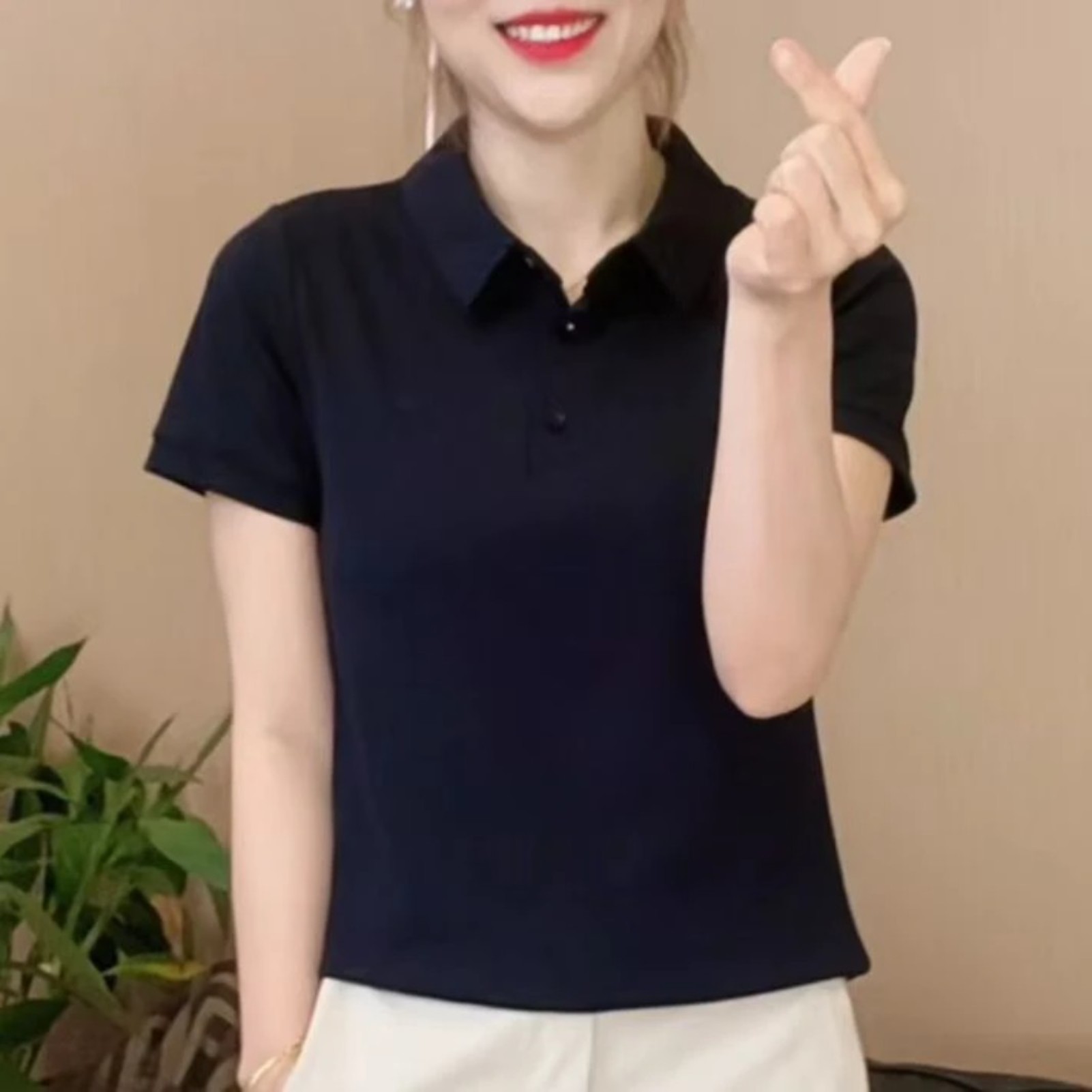 利依星阁服饰纯色短袖Polo衫女2026侧面开叉翻领T恤小个子显瘦5a2