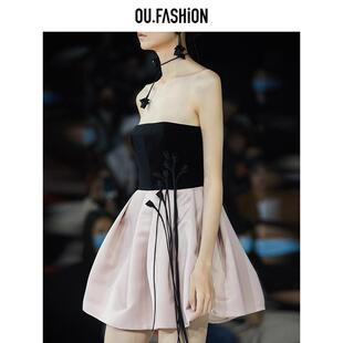 OU.FASHION 欧点立体花型装 饰拼接礼服裙2211191005 商场同款