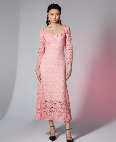 欧点蔷薇花蕾丝小鱼尾连衣裙