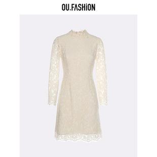 气质长袖 欧点法式 OU. 蕾丝连衣裙1122340403 商场同款