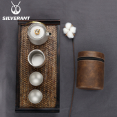 Silverant银蚁纯钛便携户外旅行出差带滤网泡茶壶家用钛金属茶具