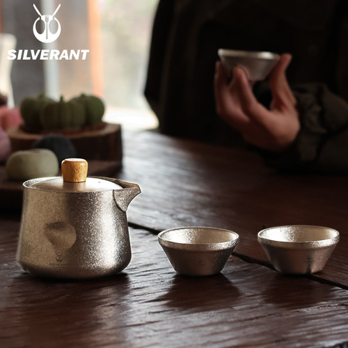 银蚁纯钛双层泡茶器露营快客杯