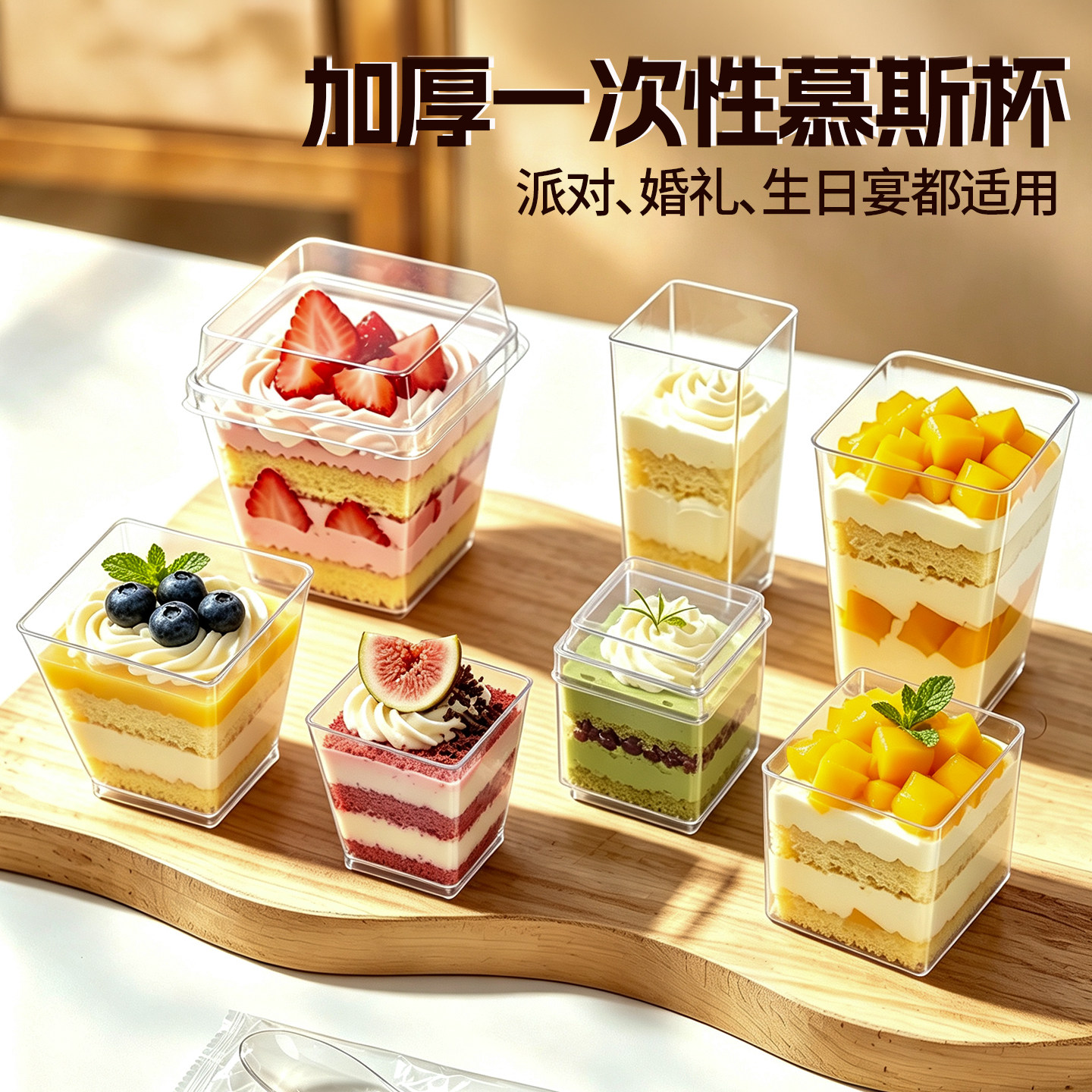 一次性慕斯杯带盖子加厚食品级方形木糠杯派对婚礼生日西餐甜点杯