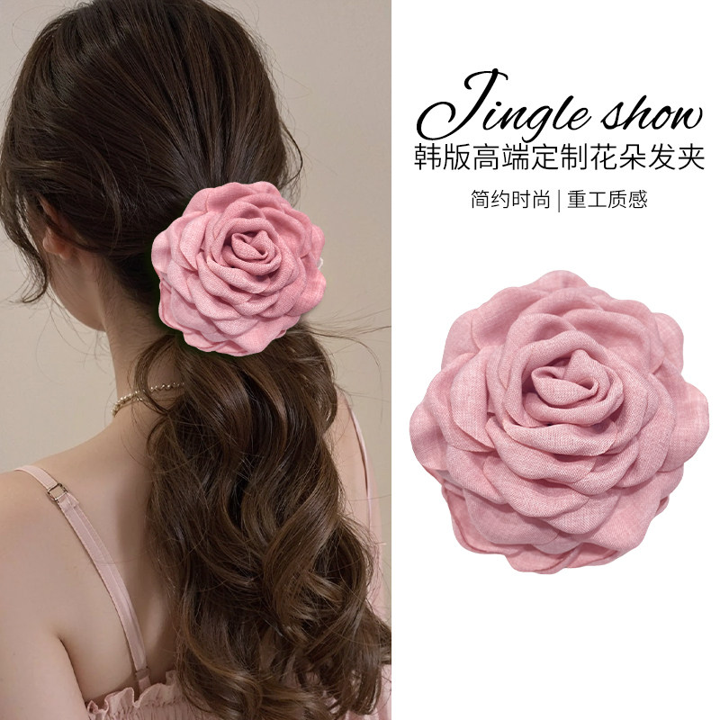 浪漫至上！粉色头花玫瑰花朵抓夹