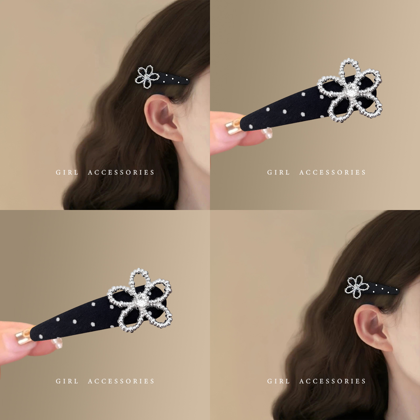 经典波点遇上柔美花朵发夹妙搭！