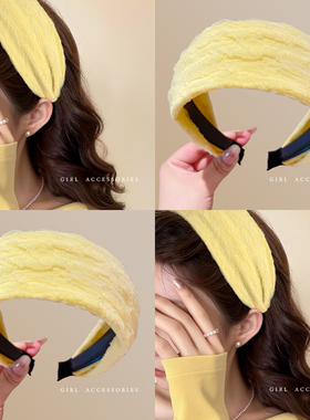 高颅顶宽边黄色发箍女2026新款高级感百搭头箍日常外戴压发卡发饰
