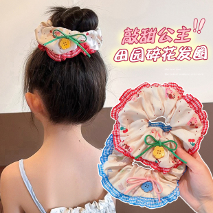 儿童碎花大肠发圈皮筋女扎丸子头发圈女童高弹力耐用头绳头花头饰
