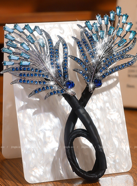 高级感蓝色羽毛发夹女2026新款丸子头卷发神器懒人扭扭盘发器头饰