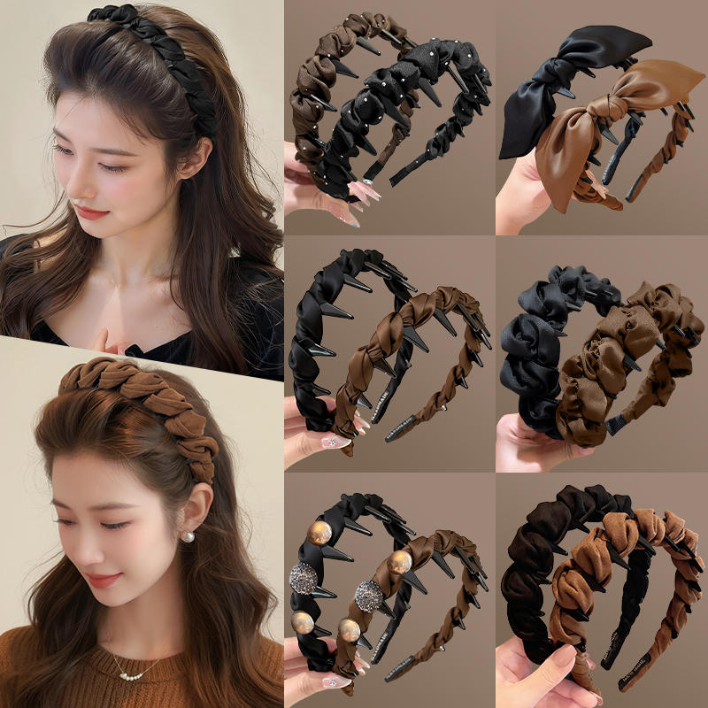 高级感缎面高颅顶带齿发箍