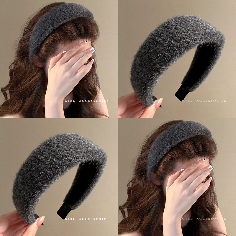 秋冬复古毛绒加厚宽边发箍