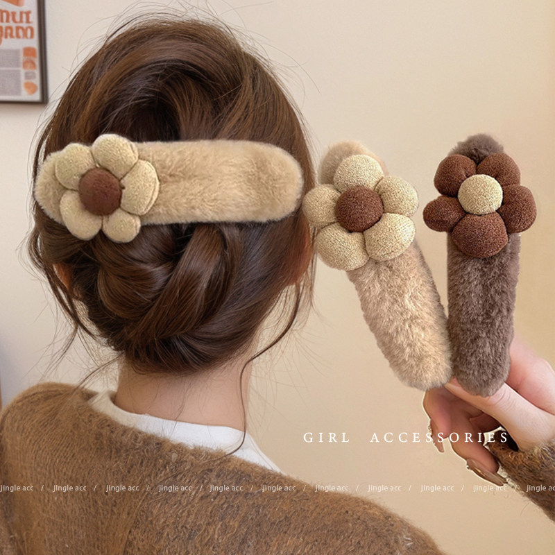 秋冬毛绒针织鸭嘴夹半扎发发夹