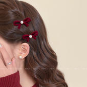 红色发饰发夹2025新款 高端发卡配饰蝴蝶结小夹子侧边刘海边夹头饰