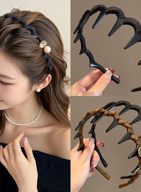 高颅顶波浪发箍女2025新款防滑带齿发卡日常外戴压发发捆头箍头饰