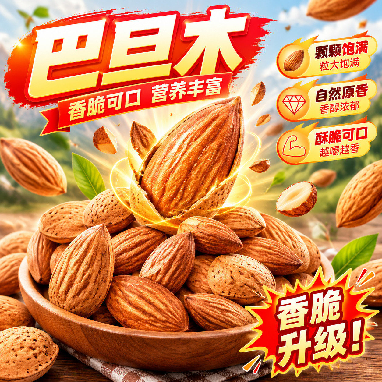 甄选巴旦木仁500g原香酥脆大颗粒盐焗扁桃仁孕妇儿童坚果散装炒货