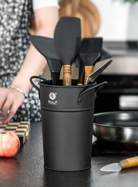 Bill.F多功能厨具收纳桶厨房黑色带手柄创意桌面收纳筒筷子筒