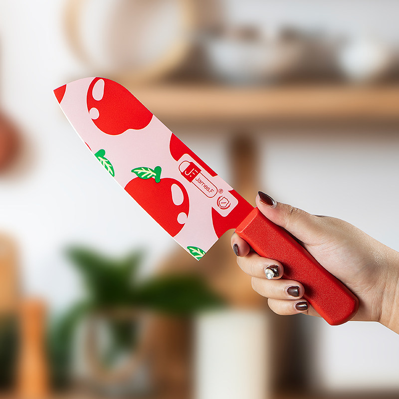 James.F可爱苹果图案多功能刀红色手柄美人刀厨房刀具小巧便携