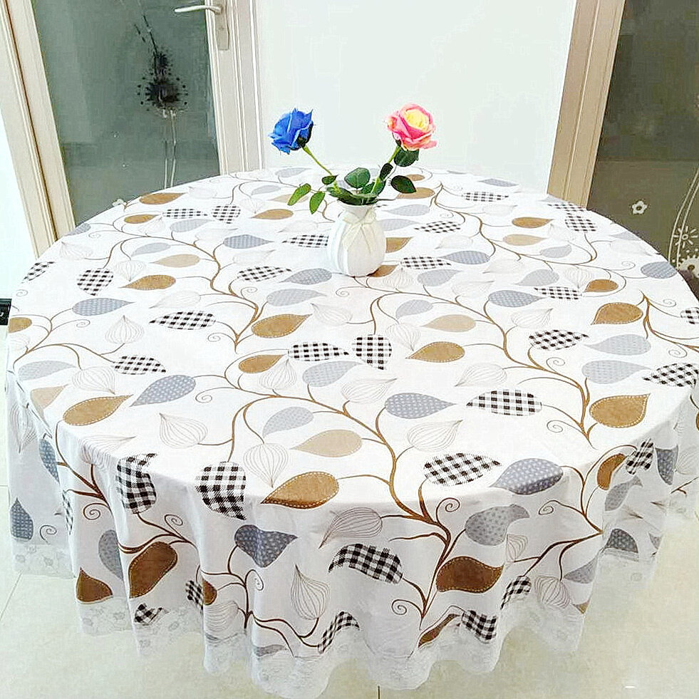 防水防油塑料大圆形餐桌布家用酒店餐厅圆桌布加免洗加厚加绒田园