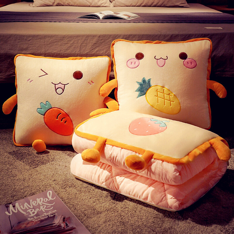 极速可爱车载抱枕被子两q用办公室午睡毯子二合一暖毯小毯子盖腿