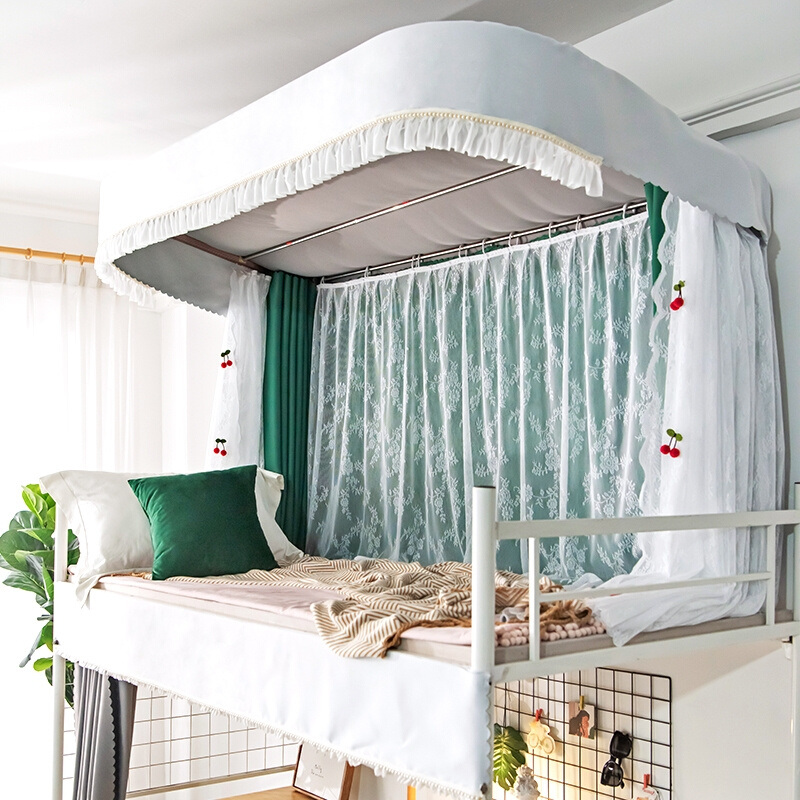 滑轨床帘上铺高级法式形带顶大学厚款u型宿舍遮光含支架公主风幔
