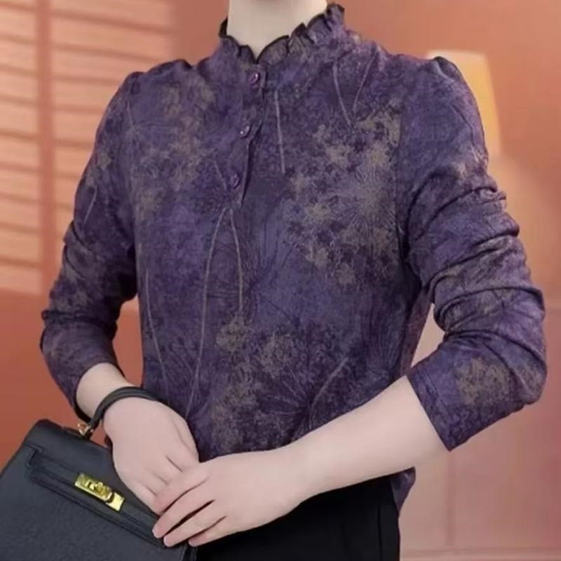 中老年气质百搭女士打底衫爆款减龄澳绒小衫秋冬印花遮肉显瘦长a8
