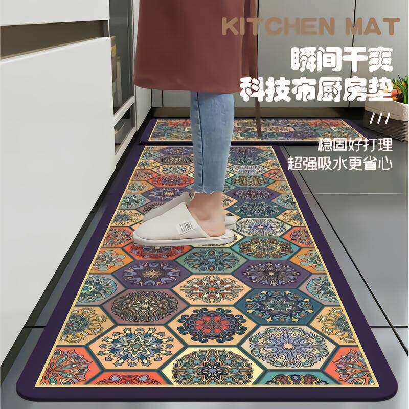 燕乐复古硅藻泥防滑地垫厨房防水隔油地毯卫生间浴室吸水防摔脚a2
