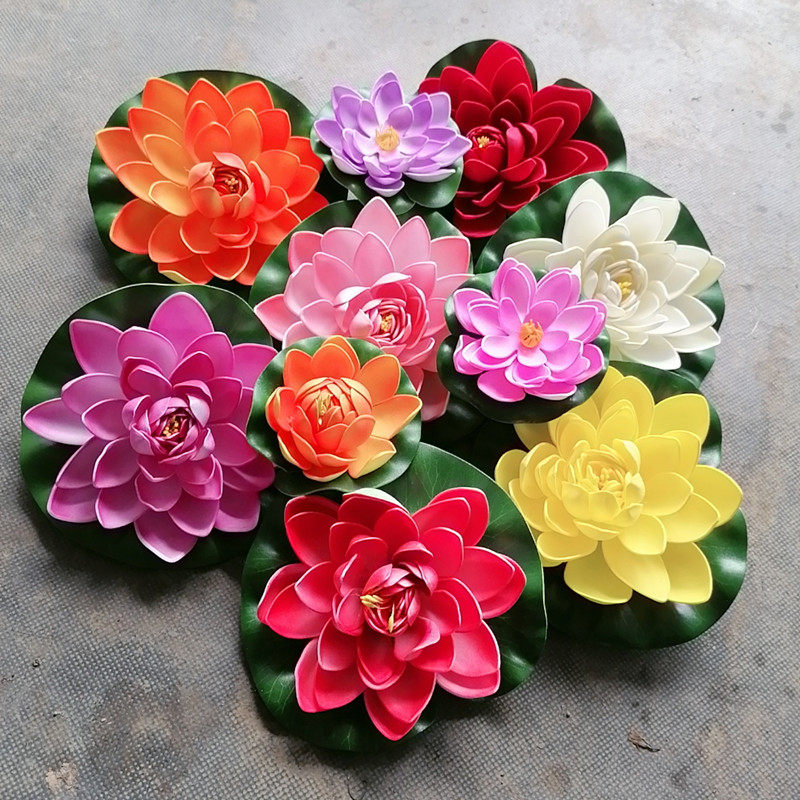 仿真荷花水池塘漂浮鱼缸田园装饰水面造景塑料道具睡莲花供佛摆件