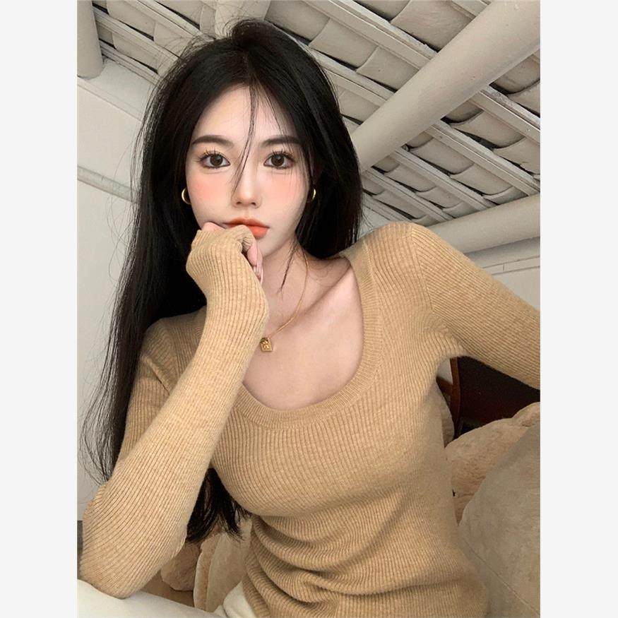 法式复古低领秋冬针织打底衫女长袖春季t恤高级感内搭上衣ins毛衣