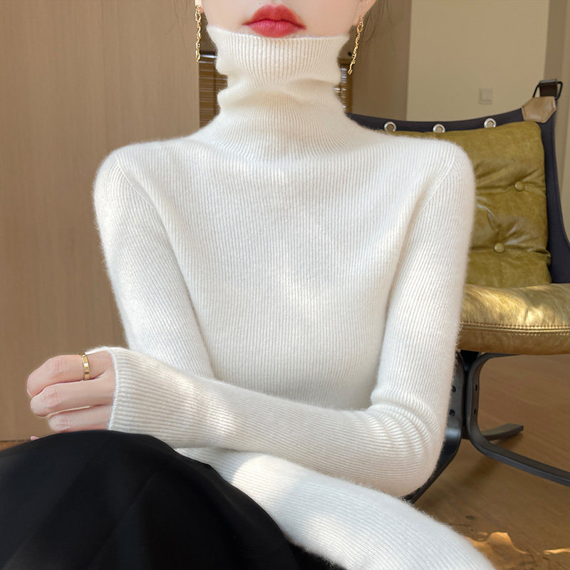 高级感配大衣高领打底衫女秋冬洋气堆堆领针织毛衣内搭紧身羊毛衫