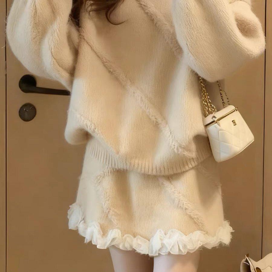 秋冬装穿搭一整套2025超火小香风巨好看独特漂亮针织毛衣裙子套装