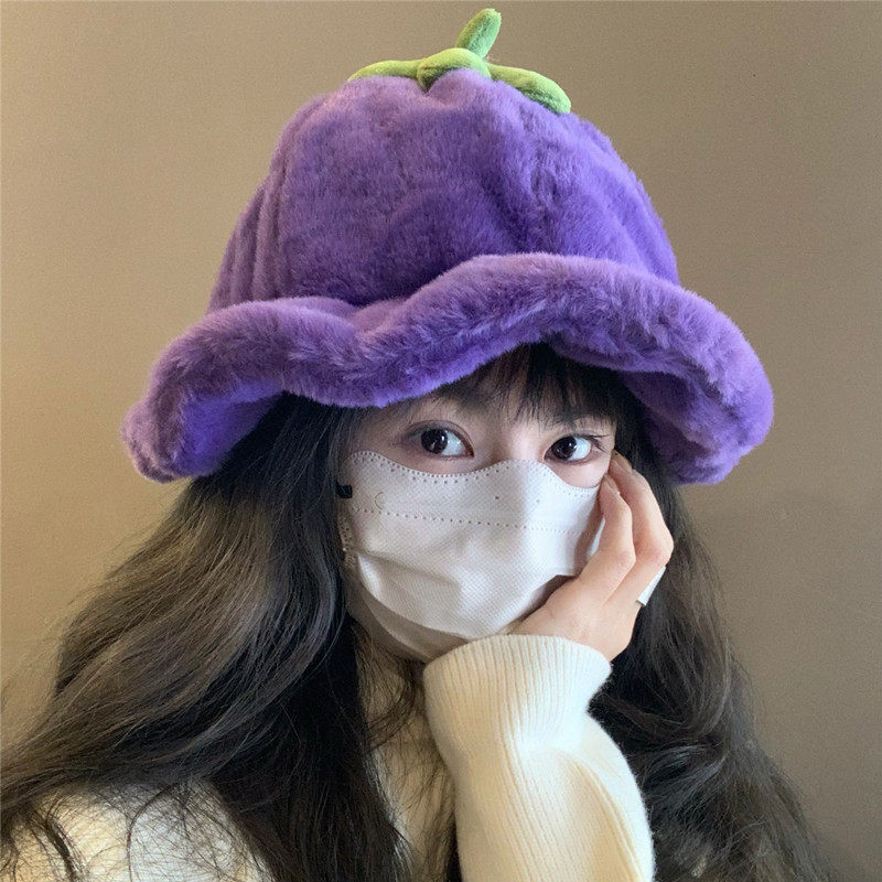 毛绒茄子秋冬可爱软糯渔夫帽女秋冬季保暖卡通学生巨软显脸小盆帽,服饰配件/皮带/帽子/围巾,帽子,淘宝优惠券,粉丝福利购,淘宝优惠卷