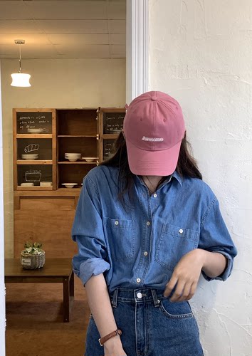 棒球帽韩系树莓粉色鸭舌帽女显脸小软顶帽子防晒遮阳刺绣ins百搭