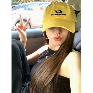 强推！美式破洞棒球帽子女夏小众设计显脸小大头围情侣复古鸭舌帽