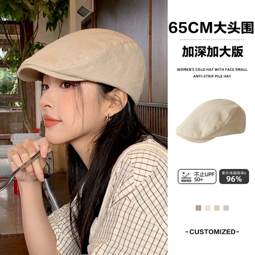 日系复古前进帽大头围夏季反戴贝雷帽高品质鸭舌报童帽大号大码