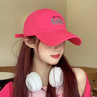 玫红色帽子女鸭舌帽宽帽檐显脸小棒球帽大头围韩系潮软顶2025新款