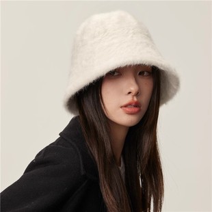 韩版潮流赵璐思同款毛绒渔夫帽女秋冬帽子冬针织盆帽鱼夫女帽冬季
