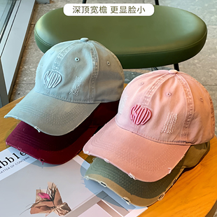 时尚复古水洗破洞棒球帽女2025新款夏季刺绣鸭舌帽男款蓝色帽子潮