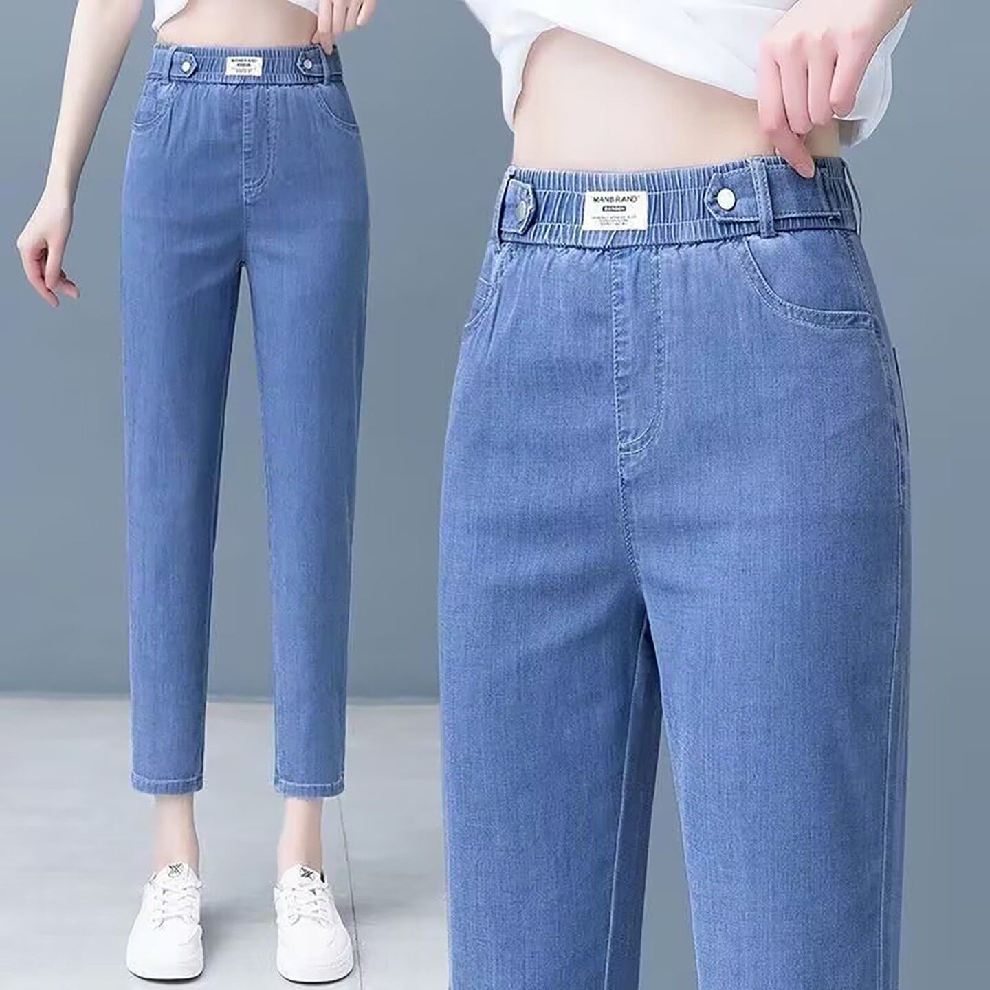 琦把女裤天丝九分牛仔裤春夏新款女士高腰显瘦长裤薄款哈伦裤子a7