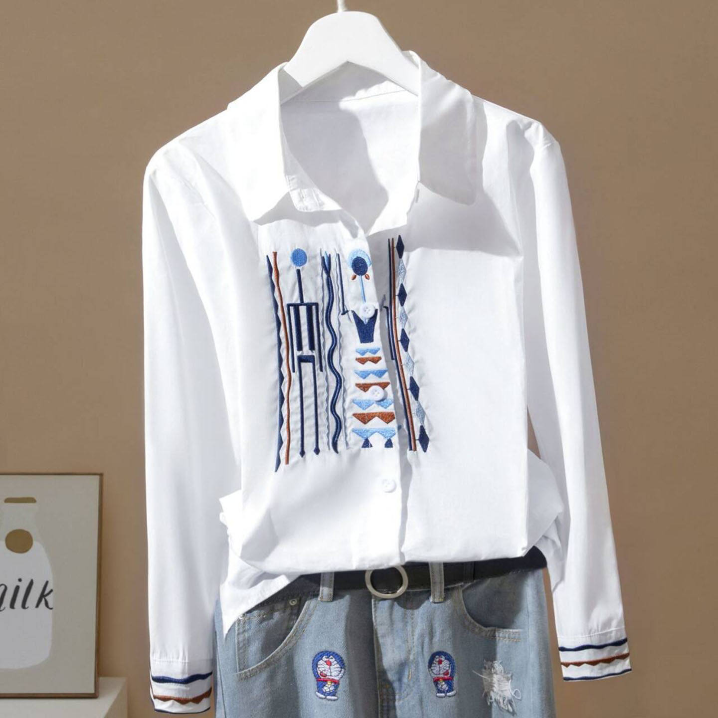 瑾茵女装韩版洋气刺绣衬衫女士时尚百搭长袖2026新爆款显瘦上衣a8