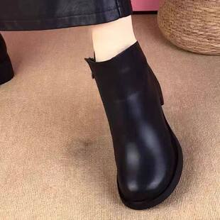 ~点击率甄选女鞋圆头软皮短靴秋冬女士加绒保暖马丁靴防滑妈妈靴