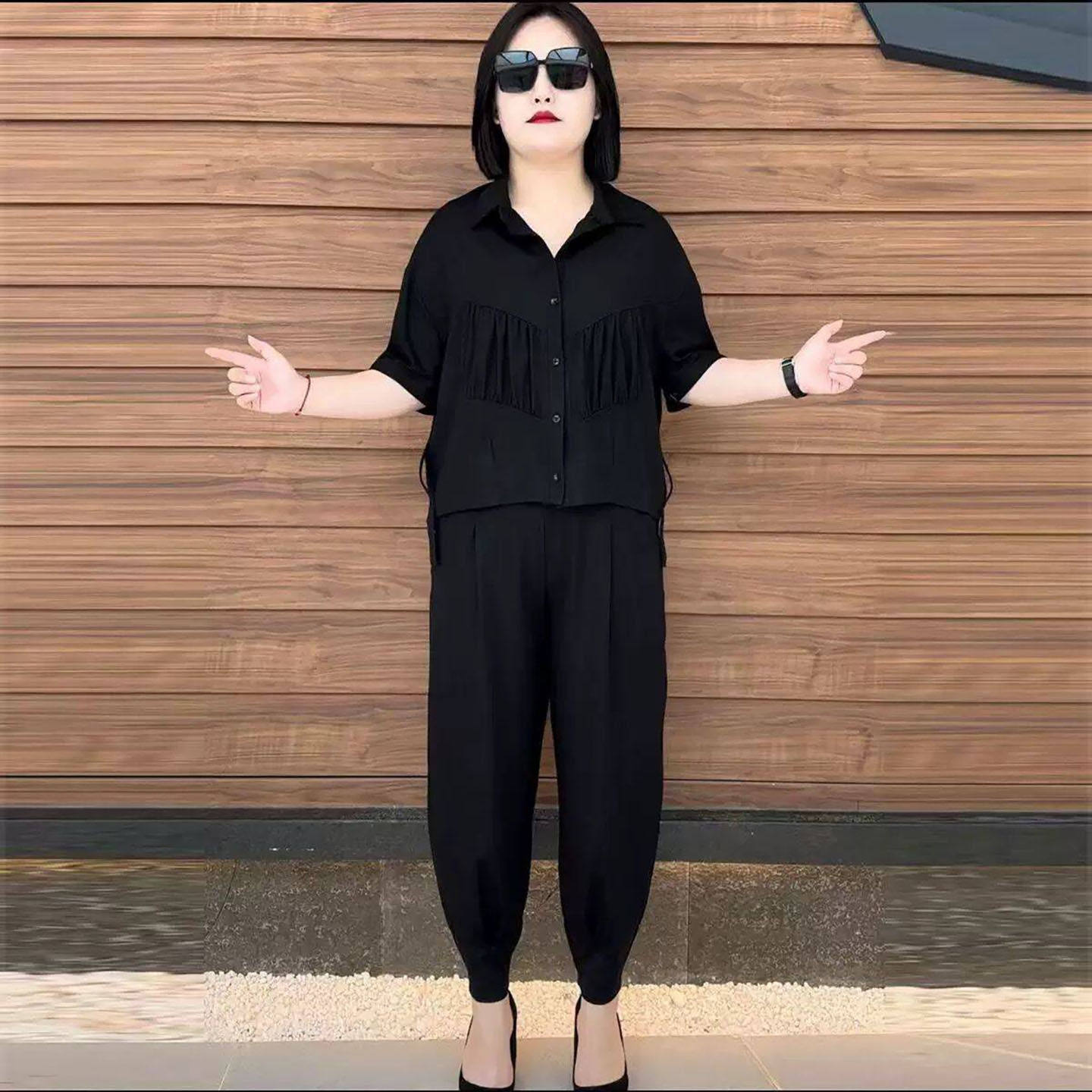 约批女装春夏季韩版冰丝两件套女士显瘦洋气套装宽松休闲上衣裤a7