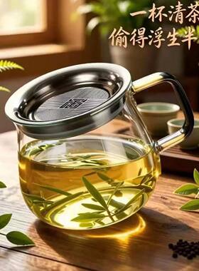 名佳怡双层玻璃泡茶杯带手把水杯来福茶水分离杯高硼硅玻璃飘逸a3
