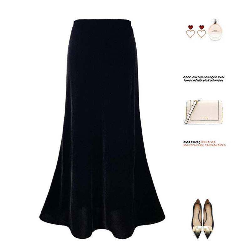 茉裳女装优选加绒加厚修身显瘦气质流光赫本风丝绒半身裙秋冬裙子