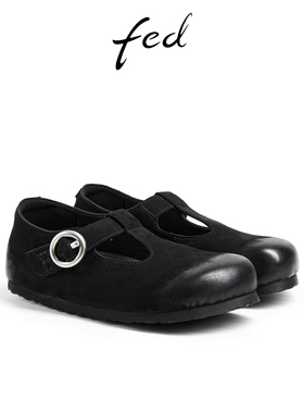 fed休闲单鞋秋季新款女鞋平底玛丽珍鞋黑色勃肯鞋女款DVG569