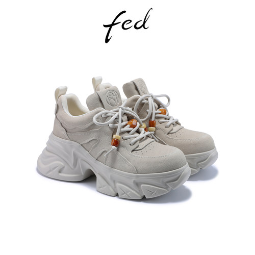 fed厚底老爹鞋秋季新款女鞋串珠休闲鞋通勤增高鞋女FWG892