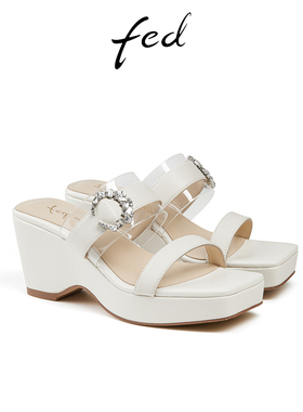 fed法式厚底凉鞋夏季新款女鞋水钻增高坡跟凉拖鞋女DTG728