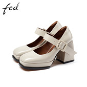 真皮女鞋 秋新款 方头防水台粗跟单鞋 FED法式 女高跟玛丽珍鞋 BRD321C