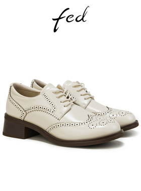 fed白色布洛克鞋春季新款女鞋雕花小皮鞋牛津鞋女款FBS788